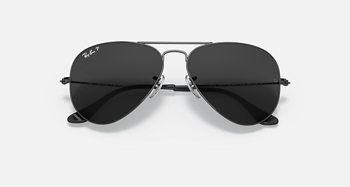Ray-Ban AVIATOR TOTAL BLACK Black with Black Polarized Solid Color lenses - Closed Front