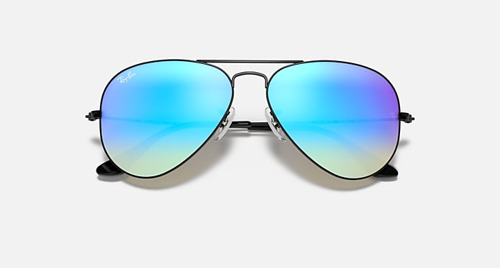 Ray-Ban AVIATOR FLASH LENSES GRADIENT Black with Blue Flash Gradient - Mirror lenses - Closed Front