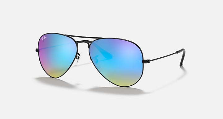 Ray-Ban AVIATOR FLASH LENSES GRADIENT Black with Blue Flash Gradient - Mirror lenses - Quarter