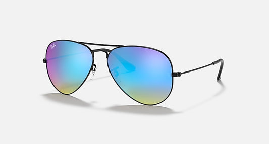 Ray-Ban AVIATOR FLASH LENSES GRADIENT Black with Blue Flash Gradient - Mirror lenses - Quarter