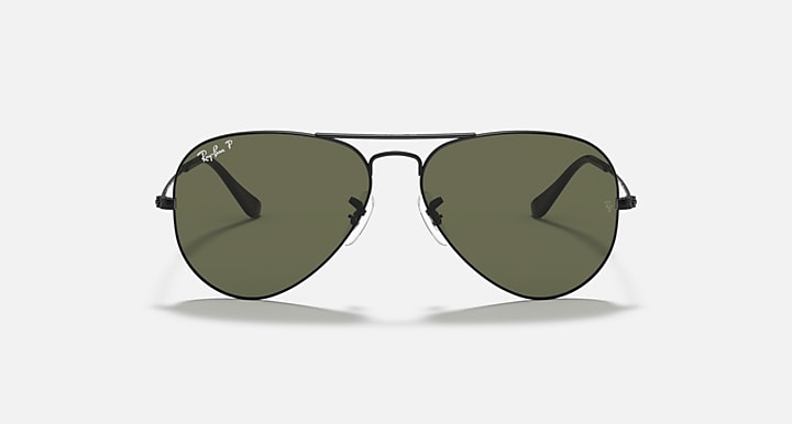 Ray-Ban AVIATOR CLASSIC Black with G-15 Green Polarized Solid Color lenses - Front