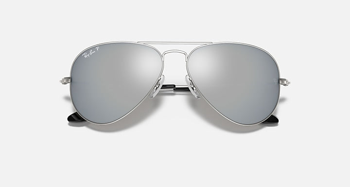 Ray-Ban AVIATOR MIRROR Silver with Dark Grey Polarized Solid Color - Mirror lenses - Closed Front