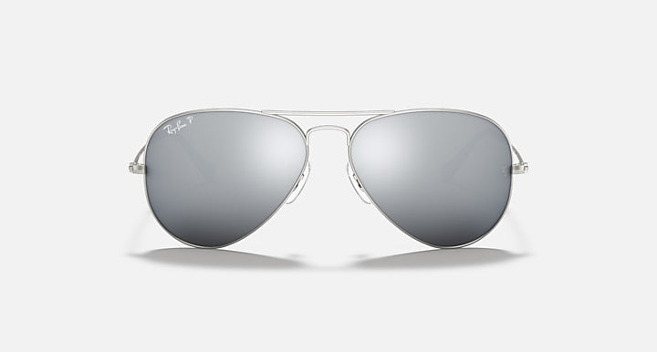Ray-Ban AVIATOR MIRROR Silver with Dark Grey Polarized Solid Color - Mirror lenses - Front