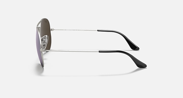 Ray-Ban AVIATOR MIRROR Silver with Dark Grey Polarized Solid Color - Mirror lenses - Lateral