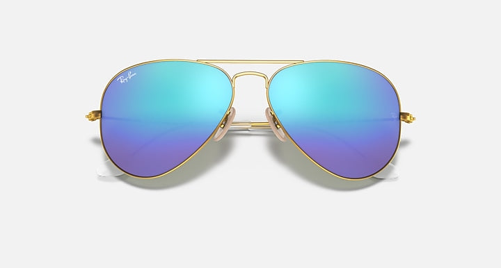 Ray-Ban AVIATOR FLASH LENSES Gold with Blue Flash Solid Color - Mirror lenses - Closed Front