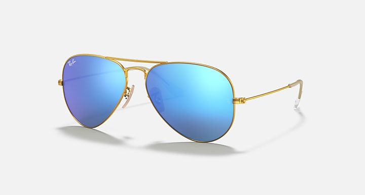 Ray-Ban AVIATOR FLASH LENSES Gold with Blue Flash Solid Color - Mirror lenses - Quarter