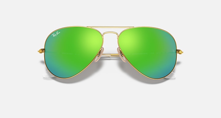 Ray-Ban AVIATOR FLASH LENSES Gold with Green Flash Solid Color - Mirror lenses - Closed Front