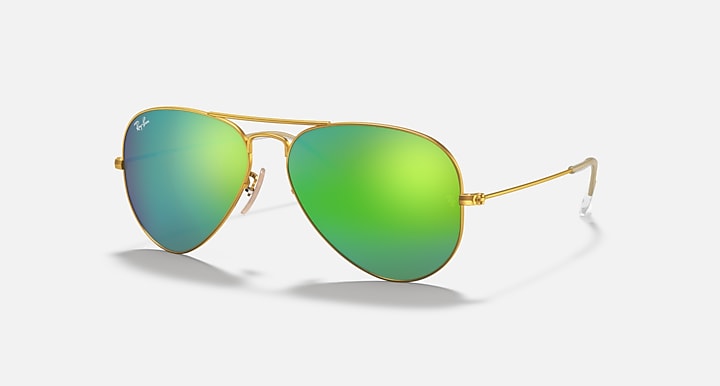 Ray-Ban AVIATOR FLASH LENSES Gold with Green Flash Solid Color - Mirror lenses - Quarter