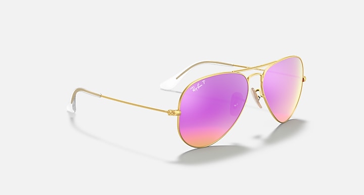 Ray-Ban AVIATOR FLASH LENSES Gold with Cyclamen Flash Polarized Solid Color - Mirror lenses - Alternative