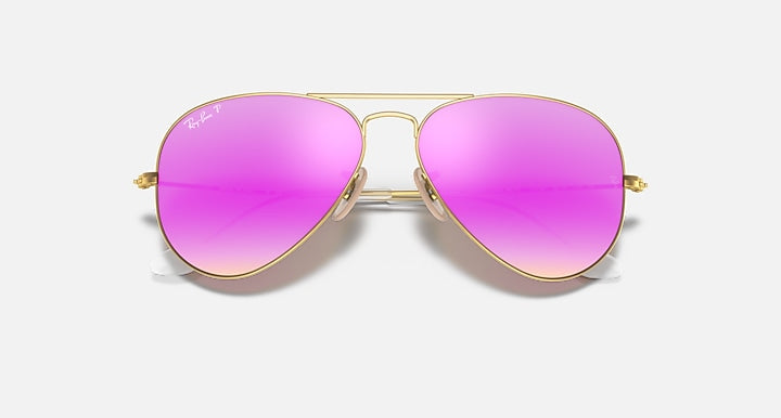 Ray-Ban AVIATOR FLASH LENSES Gold with Cyclamen Flash Polarized Solid Color - Mirror lenses - Closed Front