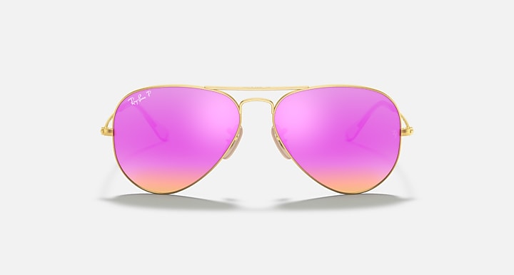 Ray-Ban AVIATOR FLASH LENSES Gold with Cyclamen Flash Polarized Solid Color - Mirror lenses - Front