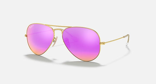 Ray-Ban AVIATOR FLASH LENSES Gold with Cyclamen Flash Polarized Solid Color - Mirror lenses - Quarter
