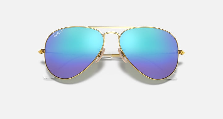 Ray-Ban AVIATOR FLASH LENSES Gold with Blue Polarized Solid Color - Mirror lenses - Closed Front