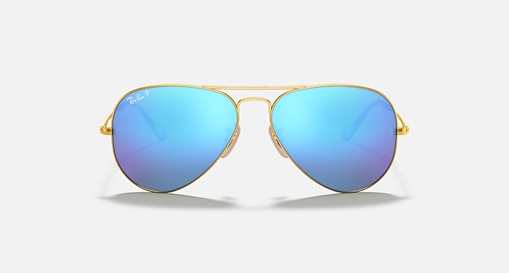 Ray-Ban AVIATOR FLASH LENSES Gold with Blue Polarized Solid Color - Mirror lenses - Front