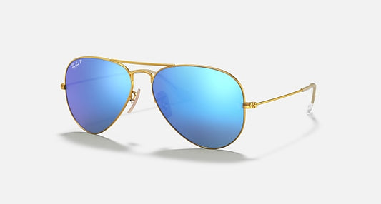 Ray-Ban AVIATOR FLASH LENSES Gold with Blue Polarized Solid Color - Mirror lenses - Quarter