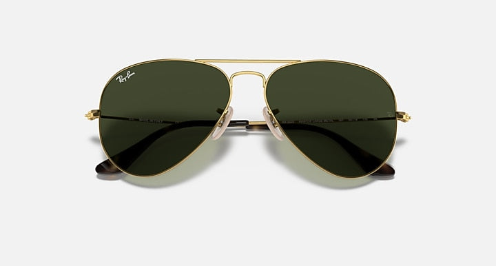 Ray-Ban AVIATOR HAVANA COLLECTION Arista Gold with G-15 Green Solid Color lenses - Closed Front
