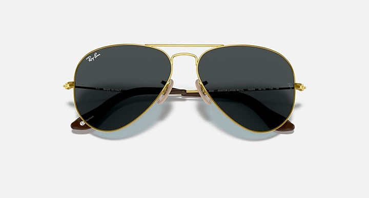 Ray-Ban AVIATOR @COLLECTION Arista Gold with Blue/Grey Classic Solid Color lenses - Closed Front