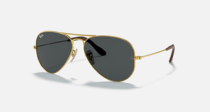Ray-Ban AVIATOR @COLLECTION Arista Gold with Blue/Grey Classic Solid Color lenses - Quarter