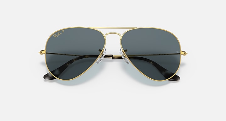 Ray-Ban JULY 4TH LIMITED EDITION Gold with Dark Blue Polarized Solid Color lenses - Closed Front