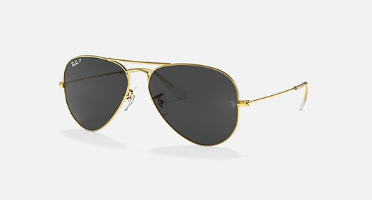 Ray-Ban AVIATOR CLASSIC Gold with Black Polarized Solid Color lenses - Quarter