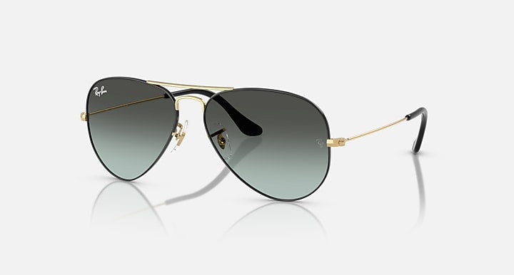 Ray-Ban AVIATOR LARGE METAL Black On Arista; Arista with Blue Vintage Gradient Black Gradient lenses - Quarter