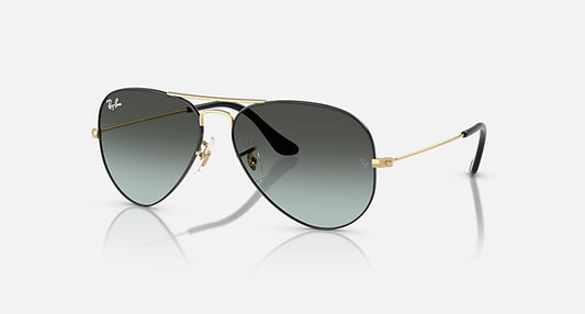 Ray-Ban AVIATOR LARGE METAL Black On Arista; Arista with Blue Vintage Gradient Black Gradient lenses - Quarter