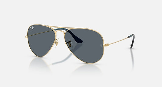 Ray-Ban AVIATOR LARGE METAL Arista Gold with Blue Solid Color lenses - Quarter