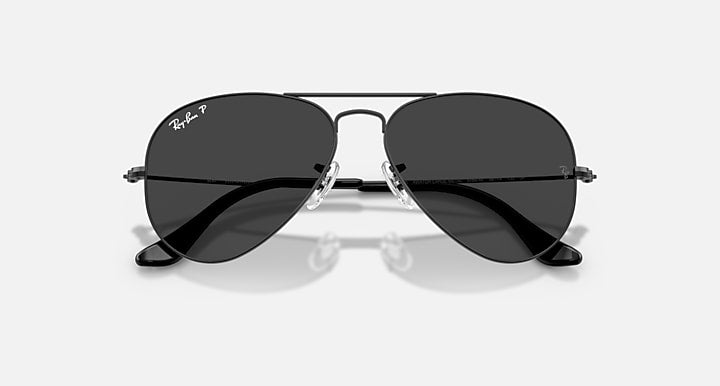 Ray-Ban AVIATOR CLASSIC Black with Polarized Black Solid Color lenses - Closed Front