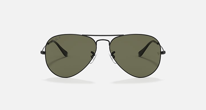 Ray-Ban AVIATOR CLASSIC Black with G-15 Green Polarized Solid Color lenses - Front