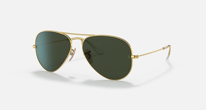 Ray-Ban AVIATOR Arista Gold with G-15 Green Solid Color lenses - Quarter