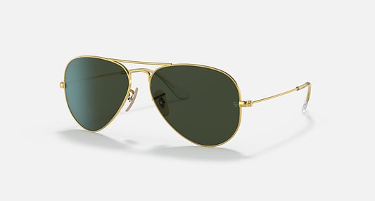 Ray-Ban AVIATOR Arista Gold with G-15 Green Solid Color lenses - Quarter