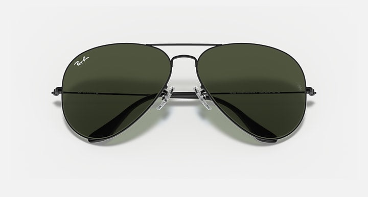 Ray-Ban AVIATOR LARGE METAL II Black with G-15 Green Solid Color lenses - Closed Front
