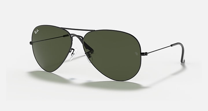 Ray-Ban AVIATOR LARGE METAL II Black with G-15 Green Solid Color lenses - Quarter