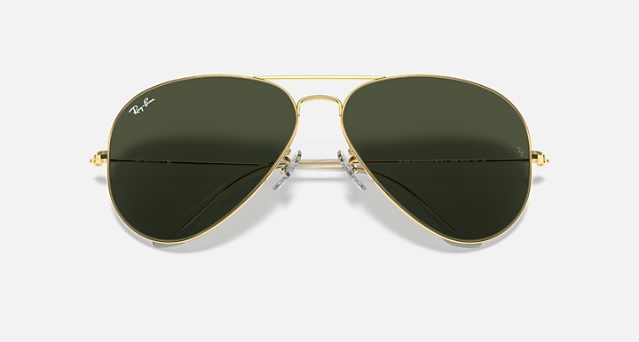 Ray-Ban AVIATOR LARGE METAL II Arista Gold with G-15 Green Solid Color lenses - Closed Front