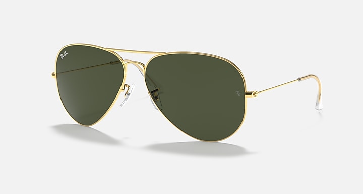 Ray-Ban AVIATOR LARGE METAL II Arista Gold with G-15 Green Solid Color lenses - Quarter