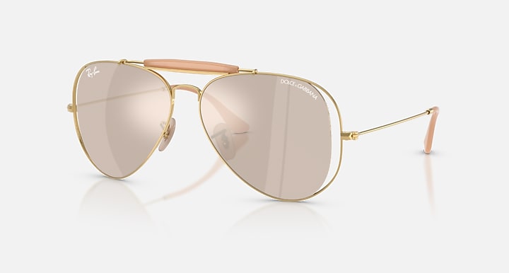 Ray-Ban THE OUTDOORSMAN BY DOLCE&GABBANA Arista Gold with Clear Mirror White Gold Solid Color - Mirror lenses - Quarter