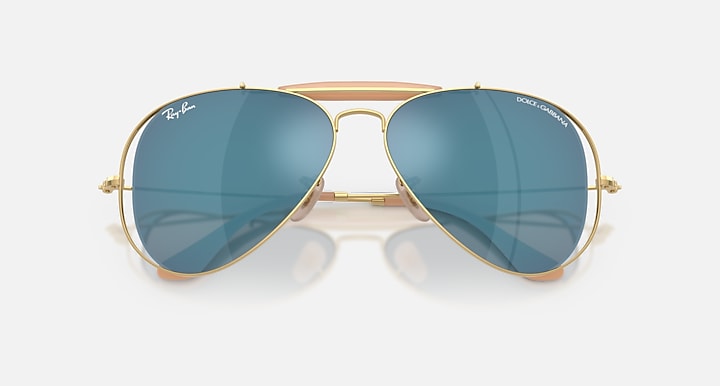Ray-Ban THE OUTDOORSMAN BY DOLCE&GABBANA Arista Gold with Dark Blue Mirror Blue Solid Color - Mirror lenses - Closed Front