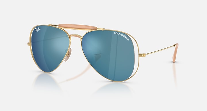 Ray-Ban THE OUTDOORSMAN BY DOLCE&GABBANA Arista Gold with Dark Blue Mirror Blue Solid Color - Mirror lenses - Quarter