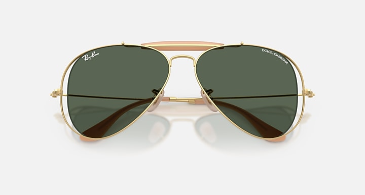 Ray-Ban THE OUTDOORSMAN BY DOLCE&GABBANA Arista Gold with Dark Green Solid Color lenses - Closed Front