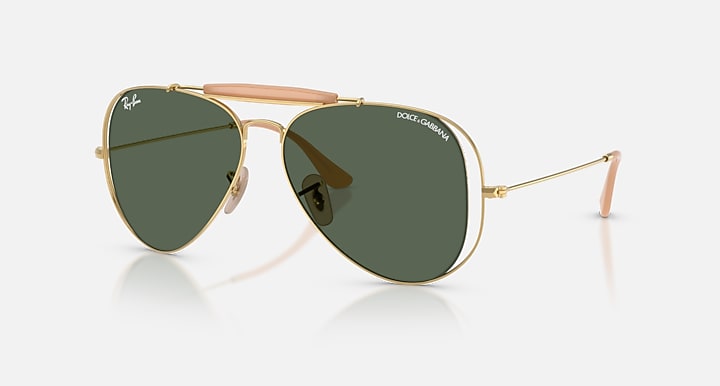 Ray-Ban THE OUTDOORSMAN BY DOLCE&GABBANA Arista Gold with Dark Green Solid Color lenses - Quarter