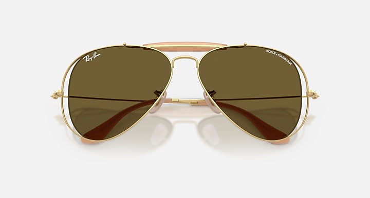 Ray-Ban THE OUTDOORSMAN BY DOLCE&GABBANA Arista Gold with Dark Brown Solid Color lenses - Closed Front