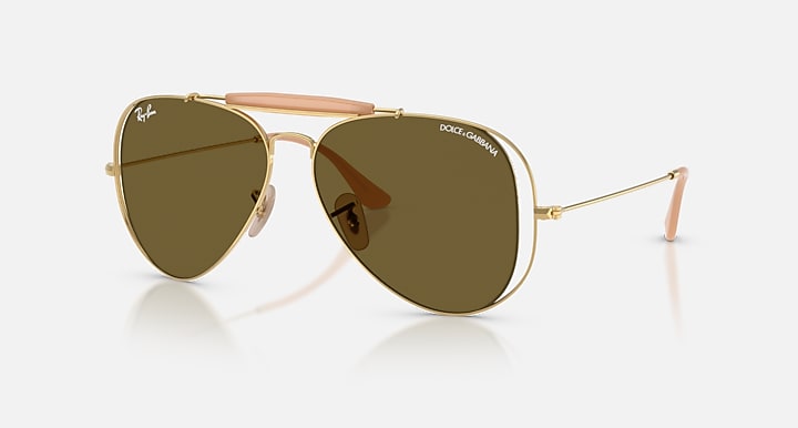 Ray-Ban THE OUTDOORSMAN BY DOLCE&GABBANA Arista Gold with Dark Brown Solid Color lenses - Quarter