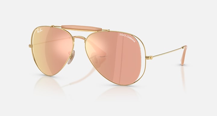 Ray-Ban THE OUTDOORSMAN BY DOLCE&GABBANA Arista Gold with Dark Brown Mirror Rose Gold Solid Color - Mirror lenses - Quarter