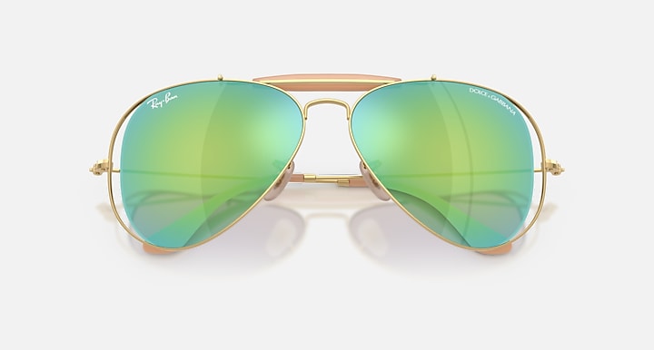 Ray-Ban THE OUTDOORSMAN BY DOLCE&GABBANA Arista Gold with Green Mirror Blue Solid Color - Mirror lenses - Closed Front