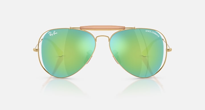 Ray-Ban THE OUTDOORSMAN BY DOLCE&GABBANA Arista Gold with Green Mirror Blue Solid Color - Mirror lenses - Front