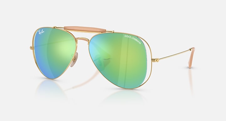 Ray-Ban THE OUTDOORSMAN BY DOLCE&GABBANA Arista Gold with Green Mirror Blue Solid Color - Mirror lenses - Quarter