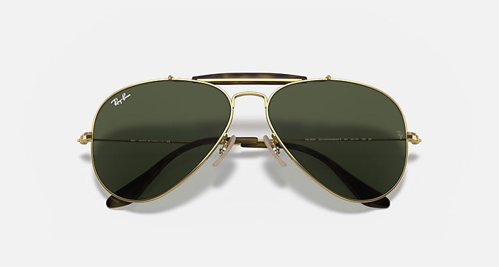 Ray-Ban OUTDOORSMAN HAVANA COLLECTION Arista Gold with G-15 Green Solid Color lenses - Closed Front