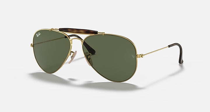 Ray-Ban OUTDOORSMAN HAVANA COLLECTION Arista Gold with G-15 Green Solid Color lenses - Quarter