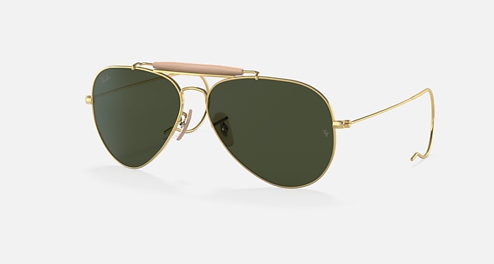 Ray-Ban OUTDOORSMAN Arista Gold with G-15 Green Solid Color lenses - Quarter