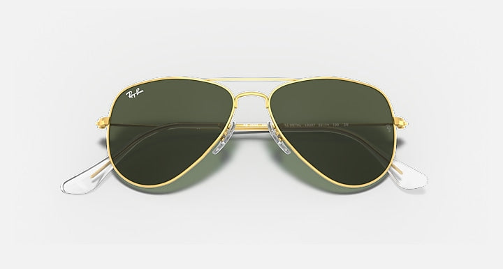 Ray-Ban AVIATOR EXTRA SMALL Arista Gold with G-15 Green Solid Color lenses - Closed Front